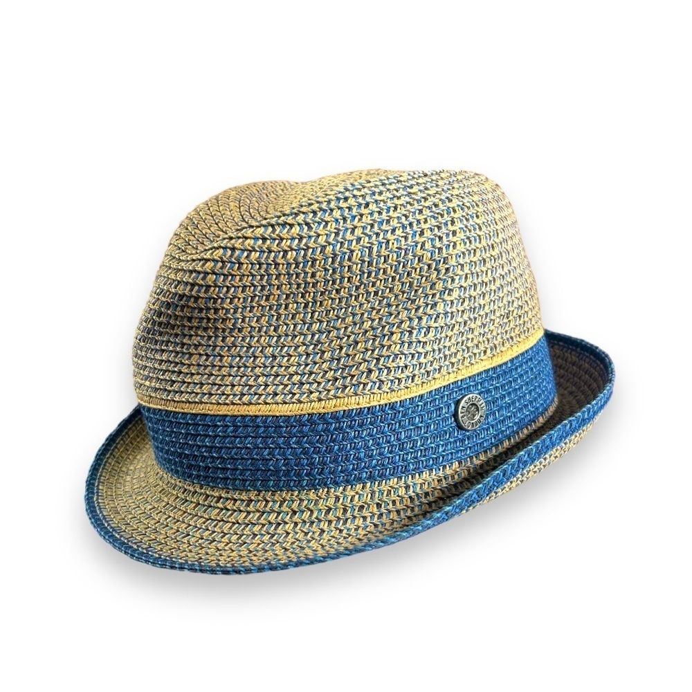 Ben Sherman Paper Straw Fedora Yellow Blue Band Hat S/M